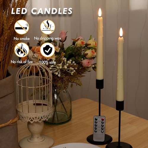Image of Flameless Taper Candles with Two Rmote, 9.6 inch Dripless Battery Operated Candles, 6 Pack Real Wax Led Flickering Candlesticks with 3D Flame, Fake Candle for Home, Wedding, Party, Ivory