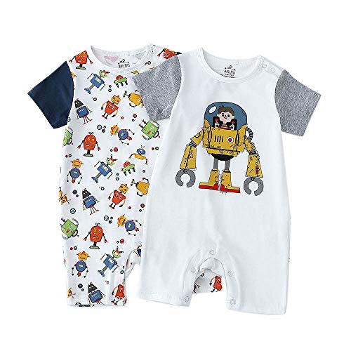 Zanie Kids Baby Boy Short Sleeves Summer Romper Car Prints Snap up Onesies Baby Clothes 2-Pack, Car, 9-12 Months