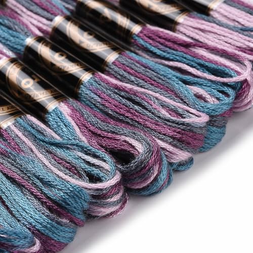 Image of FASHEWELRY 10 Skeins Embroidery Floss Friendship Bracelet String Threads 6-Ply 0.5mm Violet Cross Stitch Embroidery Thread for Sewing Bracelet Making Stitching Crafts