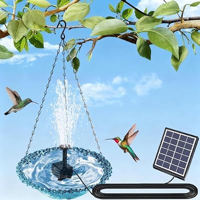 Solar Bird Bath Hanging with Fountain for Outdoors, Solar Powered Hanging Outdoor Water Fountain, Bird Bath with Solar Fountain for Garden, Patio, Yard, Deck