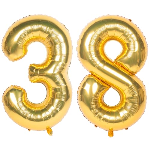 Image of 40 Inch gold Number Balloons 38 Helium Foil Mylar Balloon | Birthday Party banquet Decoration 38