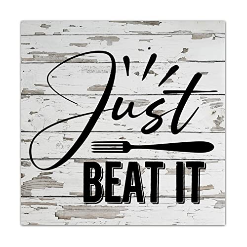 Panneau en bois Just Beat It 40x40 cm décoration murale pour entrée et cuisine