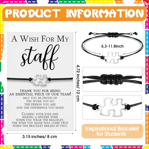 20 Sets Staff Appreciation Gifts Bulk Team Puzzle Piece Bracelet Bulk with Employee Thank You Postcard a Wish for My Staff Inspirational Favors for Teacher, Coworkers, Students2