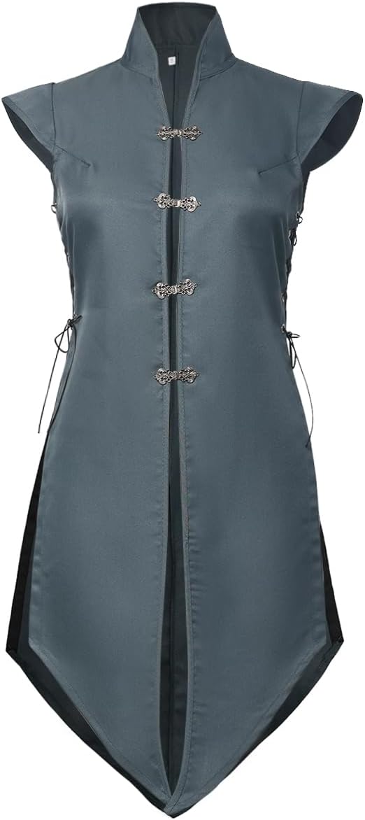 Medieval Renaissance Vest for Women,Viking Sleeveless Long Jacket Vintage Tailcoat Jacket Halloween Costume