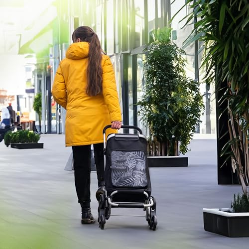 eluno Einkaufstrolley OKEL, Treppensteiger, klappbarer Handwagen, inkl. 2 Kühlfächern, Einkaufswagenhalterung, Einkaufschip, Reflektorstreifen, schwarz – Bild 3
