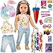 ZITA ELEMENT Fashion 24 Pcs American 18 Inch Girl Doll Clothes and Accessories Suitcase Set for 18 Inch Doll Clothes and Unicorn Pattern Travel Suitcase Set