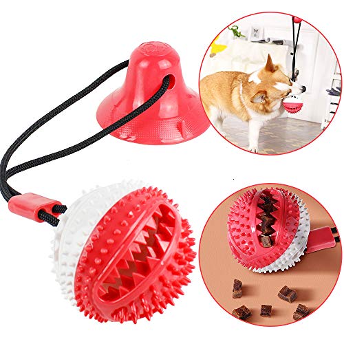 Onebarleycorn  Pelota de Cuerda Duradera para Perro con Ventosa, Juguete para Masticar, Pelota de Entrenamiento para Cachorro Cuidado Dental Limpieza de Dientes
