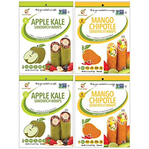 Apple Kale &amp; Mango Chipotle Sandwich Wraps (Four-Pack) – Variety Pack of Plant-Based, Gluten-Free, Low-Carb Wraps – Vegan, Non-GMO, Paleo Tortilla Alternatives for Healthy Eating