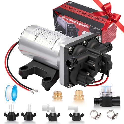 Image of [Upgraded Version] 12V DC RV Fresh Water Pump, 6.0GPM 75PSI, Five Chamber Self-Priming Diaphragm Pump with Heavy Duty Pressure Switch & Strainer for RV, Marine, Yacht, Caravan, Camper