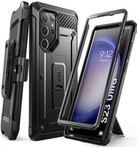 SUPCASE for Samsung Galaxy S23 Ultra Case with Stand (Unicorn Beetle Pro), [Built-in Front Frame & Belt-Clip] [Military-Grade Protection] Full-Body Rugged Phone Case for Galaxy S23 Ultra, Black
