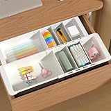 YOOUSOO Expandable Drawer Organizer, 2 PCS Adjustable Drawer Organizer Trays, Drawer Dividers Organizers and Storage For Office Supplies, Pens, Makeup,Utensils, Tools, Flatware and Junks, White