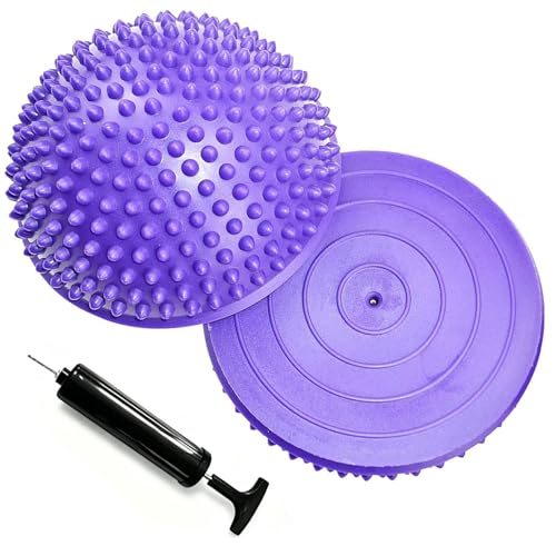 XCZGSW 2PCS Hedgehog Balance Pods, Pimples Pilates Ball, Half Spiky Fitness Domes for Kids Adults Sports, Foot Massage, Stability Training, Muscle Balancing Therapy, Motor Skills Yoga Gymnastics Exercise (Purple)
