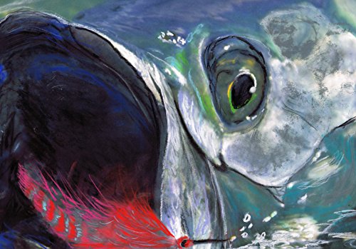 Tarpon Fish Art Print, Saltwater Fly Fishing Painting, Hand Signed Fishing Gift By Jack Tarpon, Colorful Tarpon on Fly Wall Art Fishing Gift.