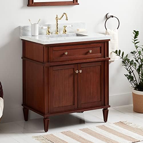 Signature Hardware 464650 Elmdale 30" Free Standing Single Vanity Set with Mahogany Cabinet, Vanity Top, and Rectangular Undermount Vitreous China Sink - 8" Faucet Holes