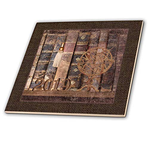 3dRose Graduation 2019, Tassel, Vintage Globe, Old Book 4 Inch Ceramic Tile