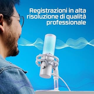 HyperX Quadcast 2 Frost Microfono USB per Gaming, Streaming, Podcast, Quattro Pattern Polari, Controlli, LED, Anti-vibrazione, per PC, PS4, PS5 e Mac