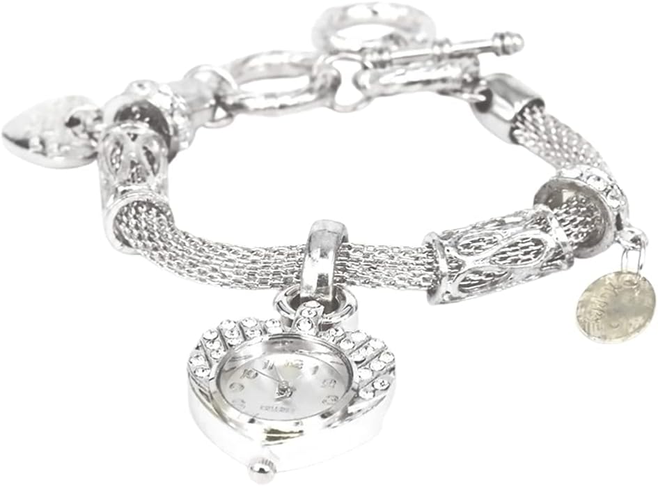 ABOOFAN Silver Bracelet Watch - Crystal Bangle Watch with Rhinestone for Women & Girls, 22.5CM