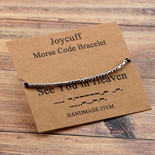 Joycuff Morse Code Inspirational Memorial Bracelets For Women Funny Jewelry Gifts For Women Teen Girls Daughter Sister Best Friend Friendship Adjustable Dainty Silk Beaded Wrap Bracelet (See You In Heaven) #TOP2