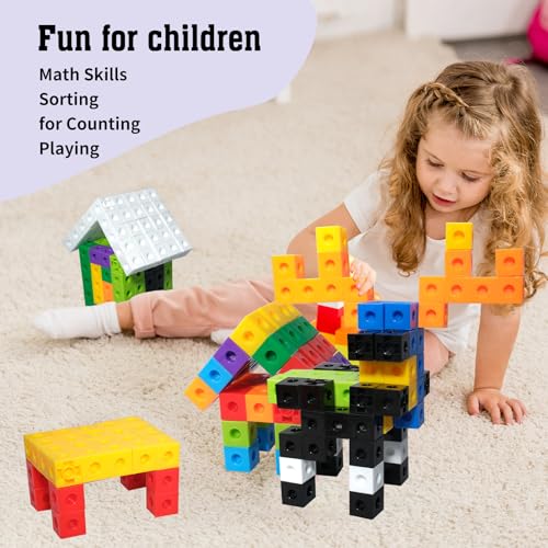 Image of 701 Pcs Math Learning Linking Cube with Pink Storage Container Counting Cubes Plastic Colorful Counting Blocks Math Manipulatives Classroom Learning Supplies for Home school Educational(Pink)
