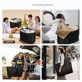 KALIDI Składana torba podróżna XXL, 60 l, bardzo duża torba do przenoszenia, torba weekendowa, z zamkiem błyskawicznym, lekka, dla kobiet, na podróż, plażę, kemping, Czarny, L, Torba podróżna