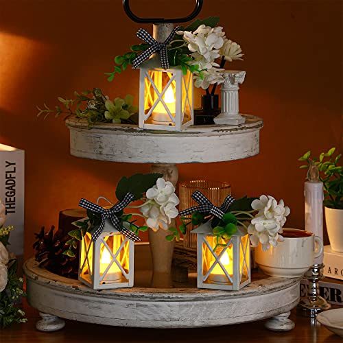3 Pcs Mini Lantern Decorative With Flickering Led Candles Wedding Tiered Tray Decor Vintage Table Centerpiece Flameless Tea Lights Battery Operated Hanging Candle Lantern Decor (White) #TOP4
