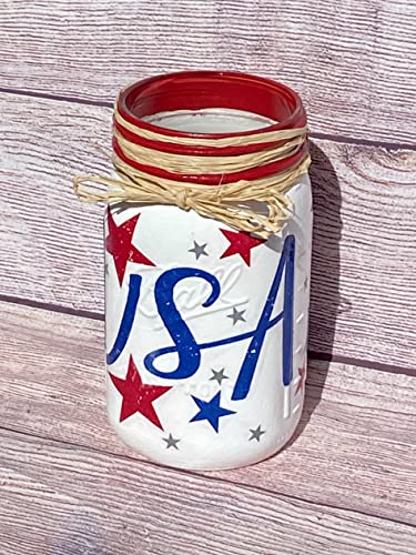 Patriotic Mason Jar Centerpiece | Handmade 4th of July Decor | Stars and Stripes USA Tiered Tray Accent - Image 3