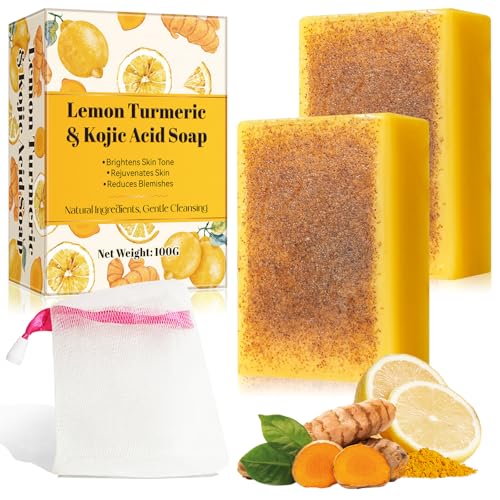 Lemon Turmeric Savon au curcuma - éclaircissant - Nettoyage en profondeur pour peau lisse - Savon naturel au curcuma au citron avec acide kojique pour le...