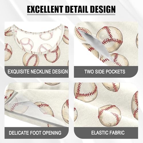 ALAZA Baseball White Cartoon Pajamas Set Short Sleeve Cotton Sleepwear Summer Pjs 2 Piece 5-14Y4