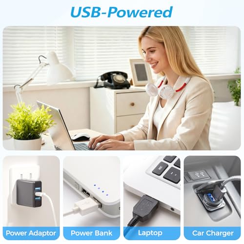 Image of Neck Fan,Portable Neck Fans Rechargeable Personal Fans For Your Neck Wearable Fan Neck Air Conditioner Cooling Neck Fan With 360 Degree Rotation 2000mAh For Travel Sports Walking And Outdoor Working