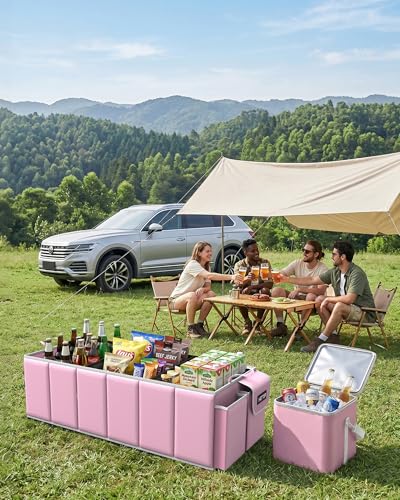 Image of HOTOR Trunk Organizer, Sturdy Foldable with Cooler for Car & SUV, 3 Compartments, Pink, 30.90 inchx12.60 inchx10.63 inch