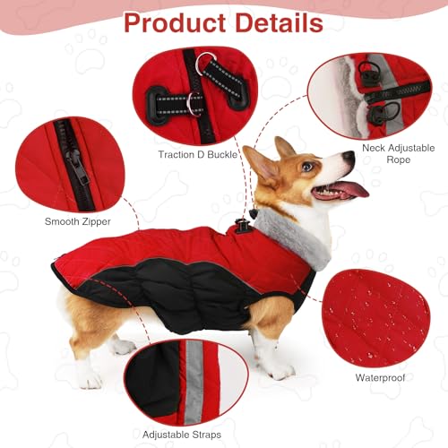 Lyneun Dog Coats Waterproof with Harness Hole, Warm Soft Windproof Jacket with Zip - Image 3