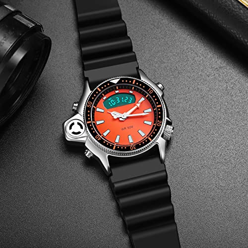 findtime Relojes para hombre, resistente al agua, 5 ATM, deportivo, analógico, reloj de pulsera digital para hombre y niño, reloj de pulsera LED moderno, para exteriores, color naranja y - Imagen 3
