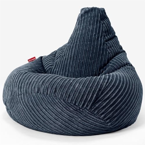Lounge Pug Pouf Poire Gamer en Velours Côtelé - Facilement Transportable, Assise Confortable, Pouf Salon, Adulte, Chambre Ado - Bleu Marine