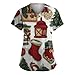 Womens Scrubs Christmas Plus Size T Shirt Printed V-Neck Blouse with Pockets Short Sleeve Nursing Uniforms Tops（XX-Large,3-Khaki）