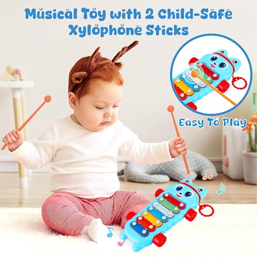 Image of Mommers Xylophone Musical Educational Toy for Kid (1-3Year Old) I Toddlers Babies Kids Girls, Boys I 2-in-1 Piano Combined I Safe for Kids Drum Sticks for Fast and Fun Learning for Kid (Blue)