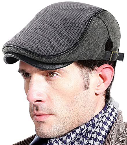 AIEOE Boina Retro Hombres Sombreros Gorra de Punto Ajustable Informal para Otoño/Invierno Cálido (56-60cm) Estilo A Gris Oscuro Cover