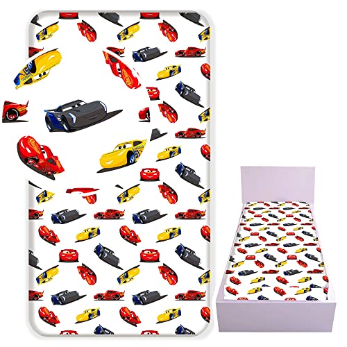 Jerry Fabrics Cars I am Speed - Sábana bajera ajustable infantil (90 x 200 x 25 cm, 100 % algodón), color blanco