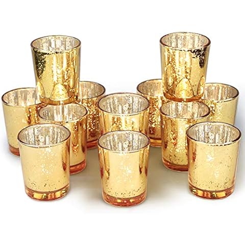 Volens Gold Votive Candle Holders Bulk, Mercury Glass Tealight Candle Holder Set of 12 for Wedding Decor and Home Decor Cover