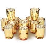 Volens Gold Votive Candle Holders Bulk, Mercury Glass Tealight Candle Holder Set of 12 for Wedding Decor and Home Decor