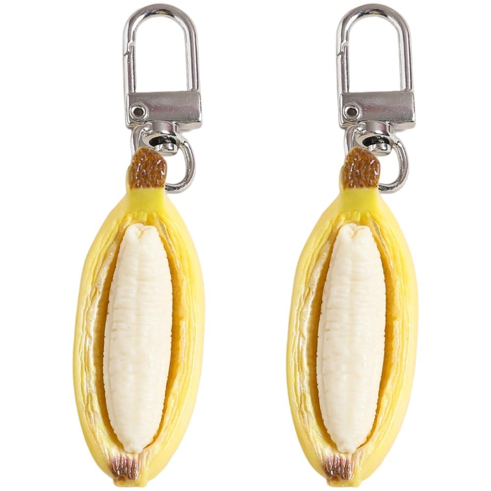 Fituenly 2 Pcs Yellow Peeling Banana Keychain, Funny 3d Simulation Fruit Keyring, Cute Peeled Banana Pendant for Bag Charm, Novelty Bag Key Chain