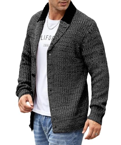 Cardigan Sweaters for Men Slim Fit Long Sleeve Button Shawl Collar Lightweight Big and Tall Knitted Sweaters
