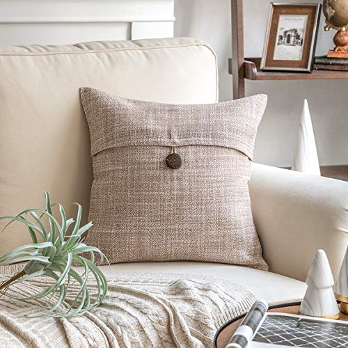 Phantoscope Beige Button Linen Decorative Throw Pillow Case Cushion Cover 18 x 18 inches 45 x 45 cm
