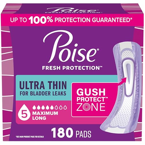 Image of Poise Ultra Thin Incontinence Pads for Women, 5 Drop, Long, 180 ct
