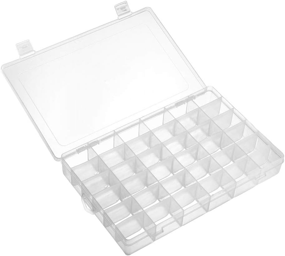 uxcell Component Storage Box - PP Fixed 36 Grids Electronic Component Containers Tool Boxes Clear White 275x188x44mm