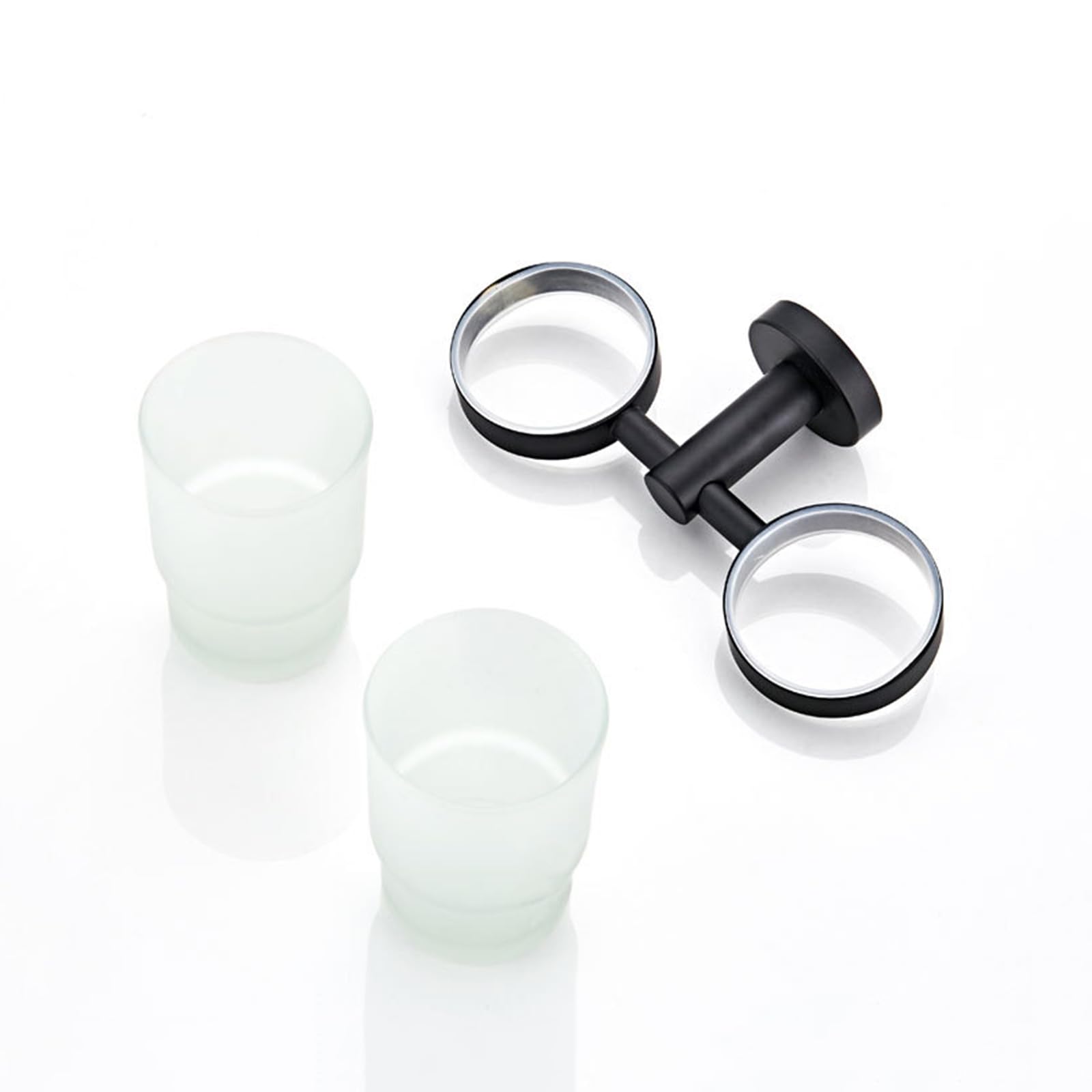 Portaspazzolino da parete nero opaco,con 2 bicchieri per spazzolini da denti in vetro smerigliato, set di portaspazzolino elettrico, accessori da bagno