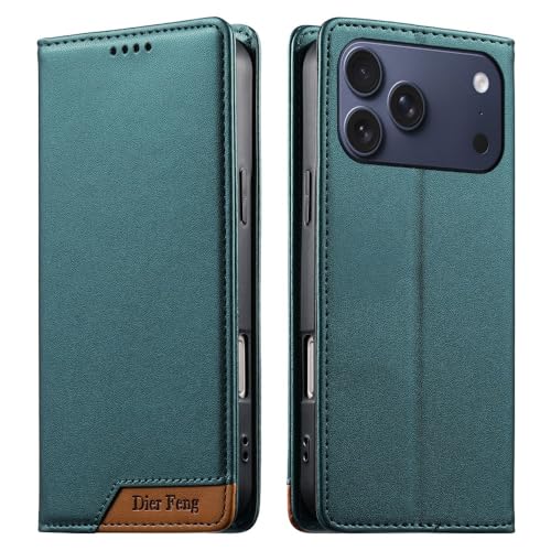 Étui iPhone 17e vert housse portefeuille magnétique en cuir clapet