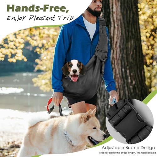 Pawaboo Small Dog Sling Carrier, Reversible Hands Free Dog Sling Carriers for Small Dogs and Cats, Puppy Slings Carrier with Adjustable Strap Buckle & Safety Harness, Puppy Essentials, Black by Pawaboo - Image 3