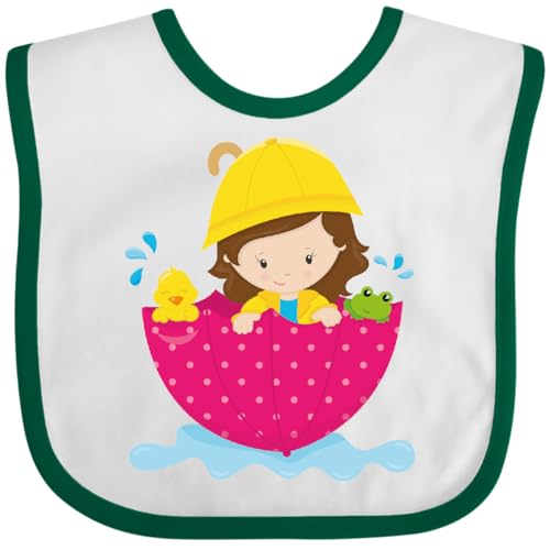inktastic Girl in Raincoat, Girl with Umbrella, Brown Hair, Frog, Duck Baby Bib