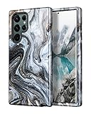 Btscase for Samsung Galaxy S22 Ultra 5G Case, Marble Pattern 3 in 1 Heavy Duty Shockproof Full Body Rugged Hard PC+Soft Silicone Drop Protective Women Girl Covers for Samsung S22 Ultra, Black Sand