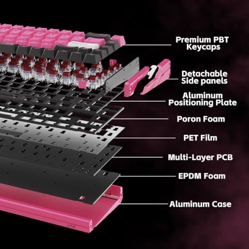 Image of ATK RS6 Ultra Aluminum Hall Effect Gaming Keyboard - 65% Compact 68 Keys, 0.001 mm RT, 8K Polling, Hot-Swappable, RGB (Pink-Jade Magnetic)